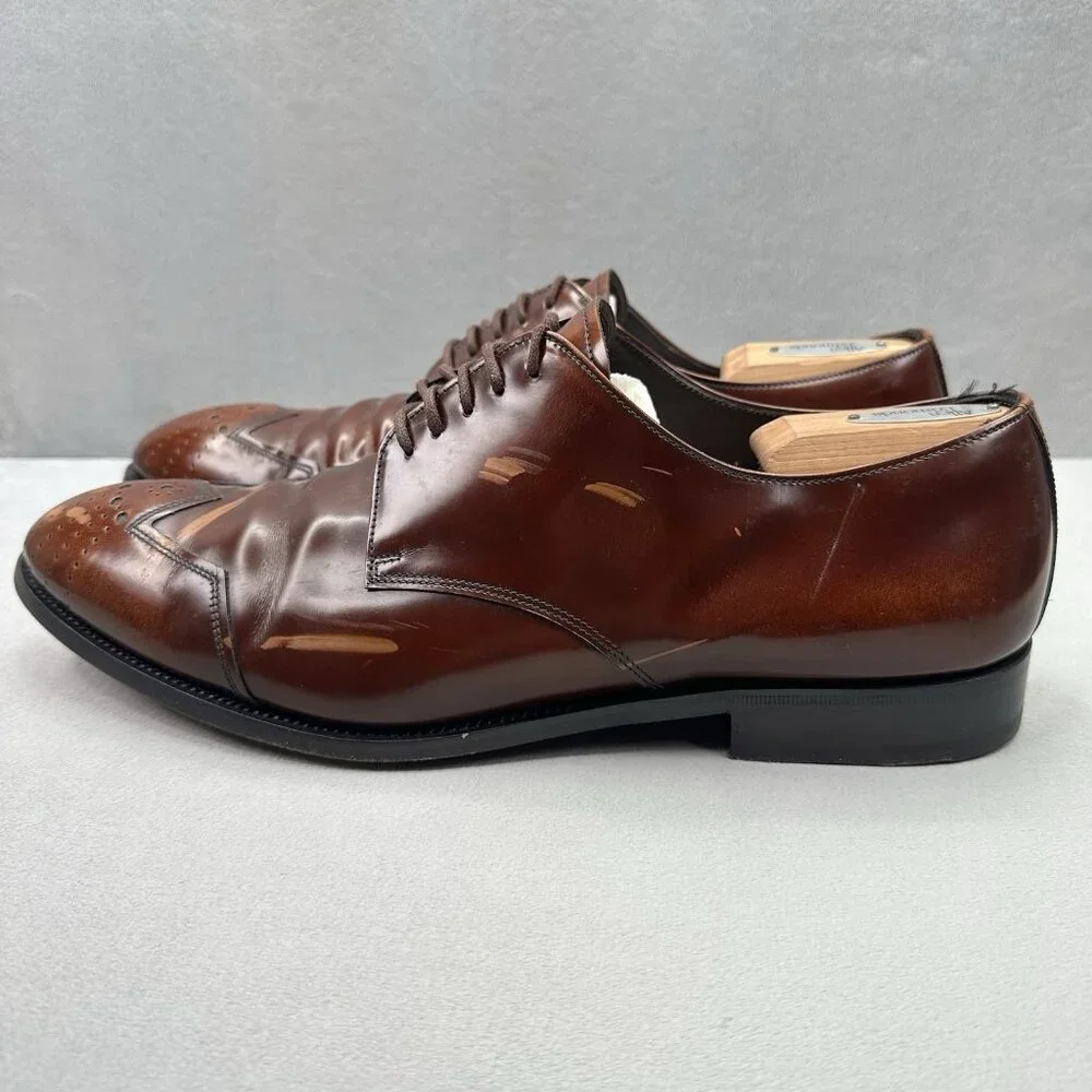 PRADA 2E1608 Mens‎ Size 12 (UK 11) Oxford Brown Polished Leather Dress Shoes